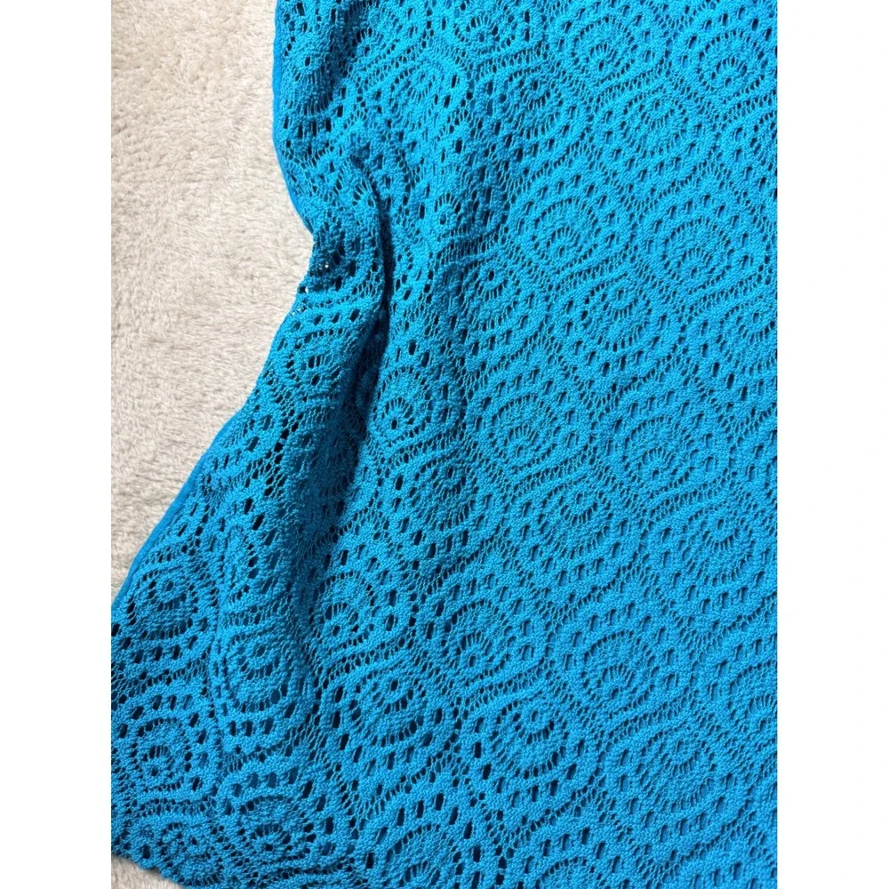 Liz Claiborne Turquoise Blue Crochet Lace Front Cap Sleeve Top Medium Boho